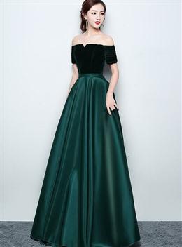 Picture of Pretty Satin and Velvet Long Party Dresses, Simple Off Shoulder Prom Dresses